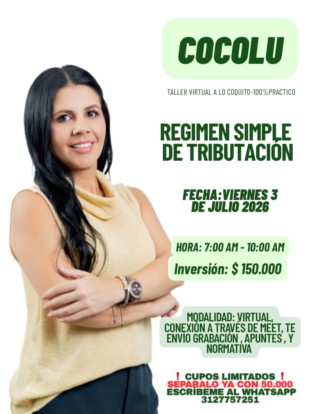 Flyer informativo del taller contable CocoLU de Lorena Uribe - Opción 3